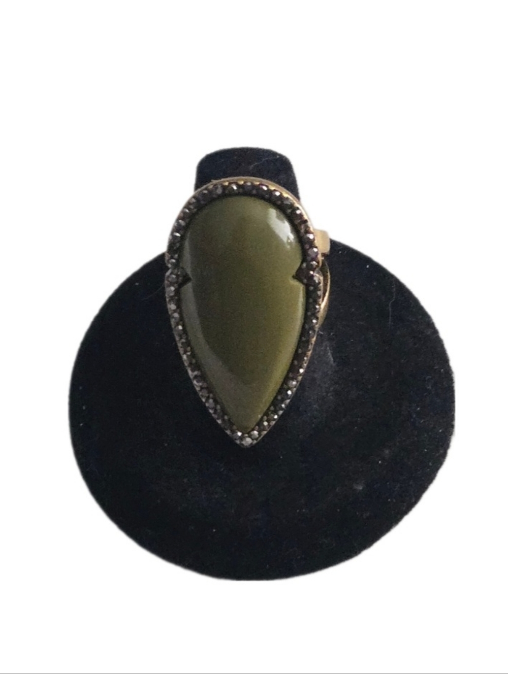 Olive Teardrop Statement Ring Gold Tone Sz 6